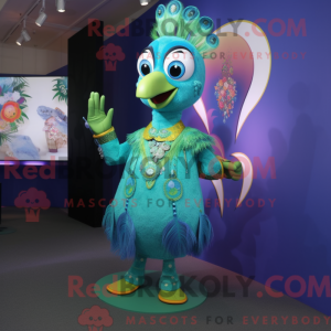 Cyan Peacock maskot kostume...