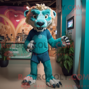 Teal Smilodon mascot...