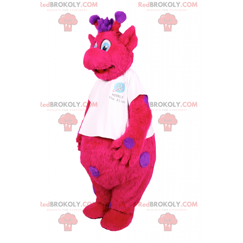 Fuchsia Charakter Maskottchen mit lila Flecken - Redbrokoly.com