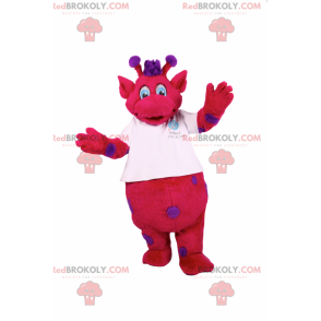 Fuchsia Charakter Maskottchen mit lila Flecken - Redbrokoly.com