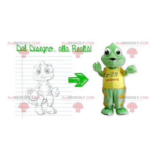 Mascota camaleón verde y amarillo - Redbrokoly.com