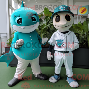 Teal Swordfish Maskottchen...