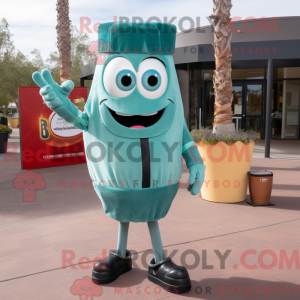 Teal Lasagna mascot costume...