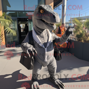 Grå Allosaurus maskot...