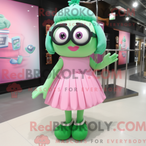 Green Pink mascot costume...