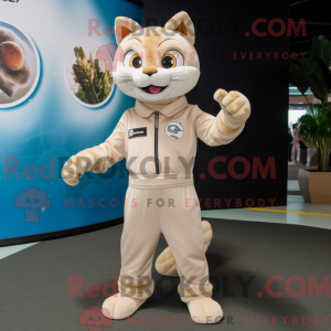 Beige kattemaskotdraktfigur...