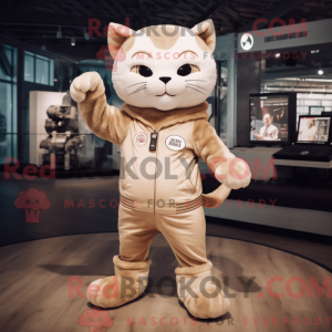 Beige kattemaskotdraktfigur...