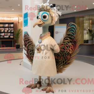 Beige pauw mascottekostuum...