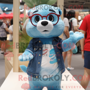Cyan Otter maskot kostume...