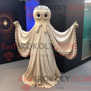 Beige Octopus maskot...