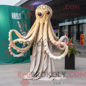 Beige Octopus maskot...