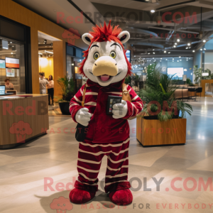 Maroon Zebra maskot kostume...