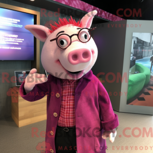 Magenta Pig-mascottekostuum...