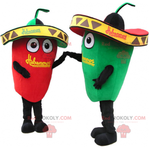 Mascot red and green pepper with sombreros - Redbrokoly.com