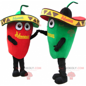 Mascot red and green pepper with sombreros - Redbrokoly.com