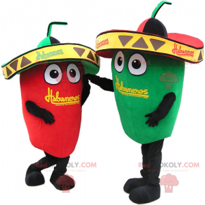 Mascot red and green pepper with sombreros - Redbrokoly.com