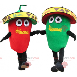 Mascot red and green pepper with sombreros - Redbrokoly.com