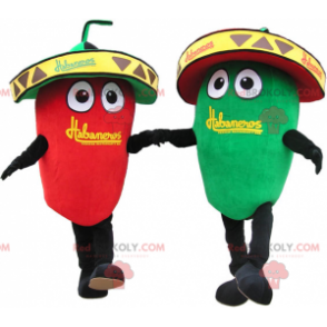 Mascote pimenta vermelha e verde com sombreros - Redbrokoly.com