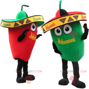 Maskot rød og grøn peber med sombrero - Redbrokoly.com