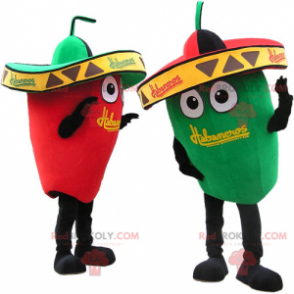 Mascotte rode en groene paprika met sombrero's - Redbrokoly.com