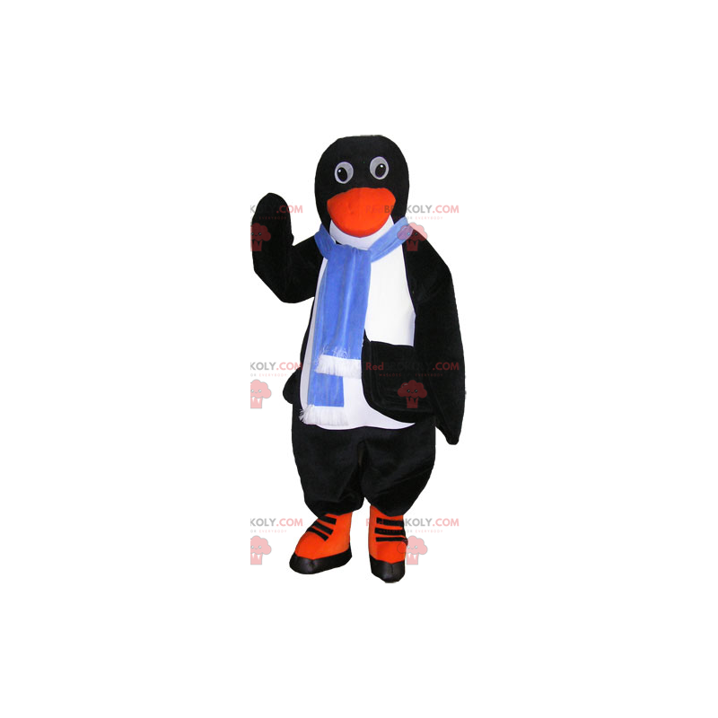 Pingvin maskot med blått skjerf - Redbrokoly.com