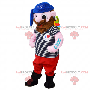 Mascotte de pirate avec son perroquet et bandana bleu -