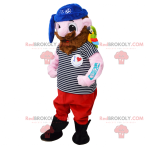 Mascote pirata com seu papagaio e bandana azul - Redbrokoly.com