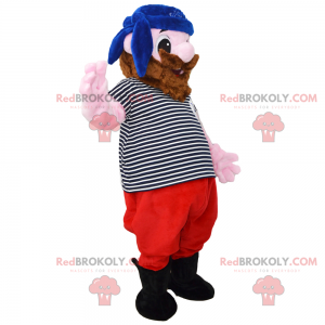 Mascote pirata com seu papagaio e bandana azul - Redbrokoly.com