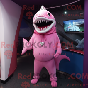 Pink Shark maskot kostume...