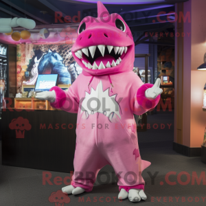 Pink Shark maskot kostume...