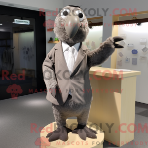 Grå Kiwi-maskotdraktfigur...