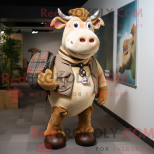 Beige Jersey Cow maskot...