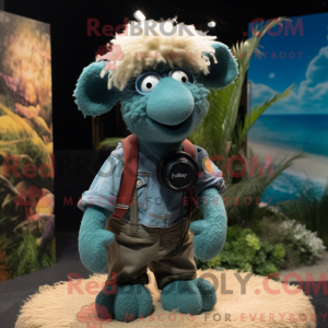 Teal Sheep maskot kostume...