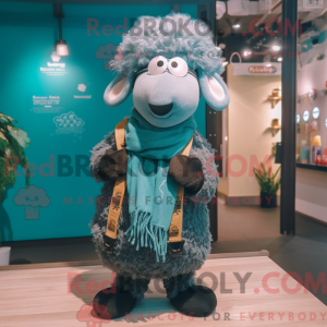 Teal Sheep maskot kostume...