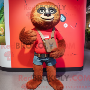 Röd Sloth-maskotdraktfigur...