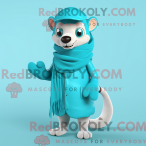 Fantasia de mascote doninha ciano com parca e cachecóis - Doninhas Mascotes - REBROKO_294680 - RedBrokoly.com