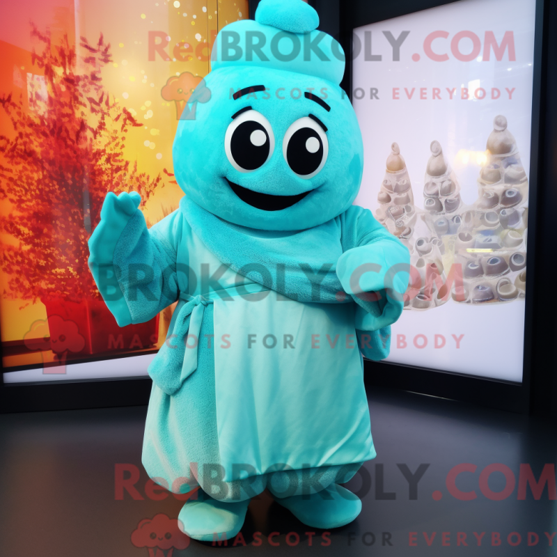 Fantasia de mascote dim sum turquesa com saia envelope e luvas - Mascotes dim sum - REBROKO_294716 - RedBrokoly.com