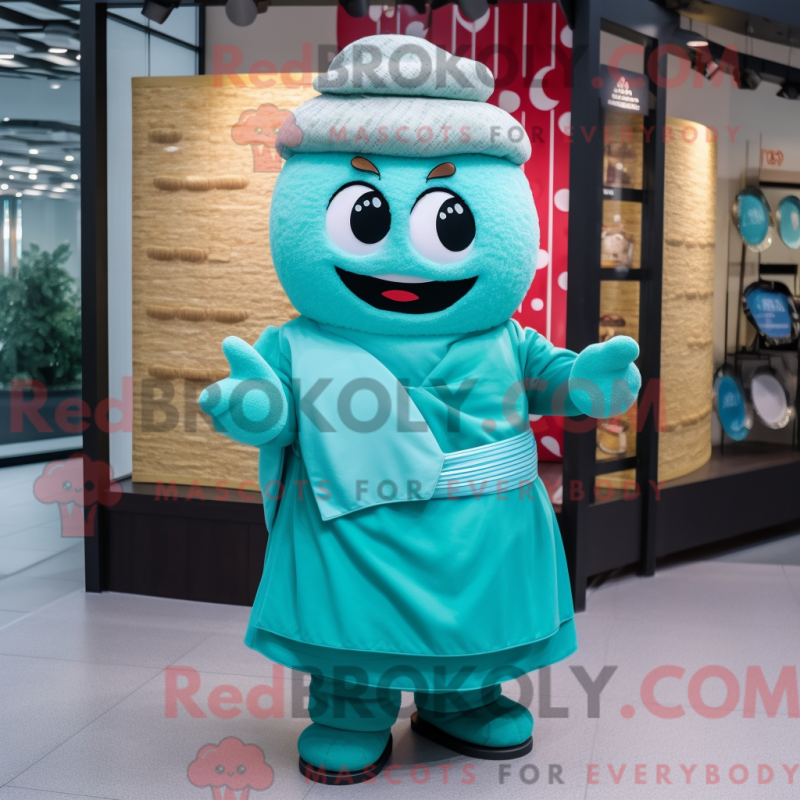 Fantasia de mascote dim sum turquesa com saia envelope e luvas - Mascotes dim sum - REBROKO_294719 - RedBrokoly.com