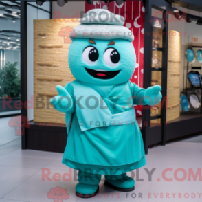 Fantasia de mascote dim sum turquesa com saia envelope e luvas - Mascotes dim sum - REBROKO_294719 - RedBrokoly.com