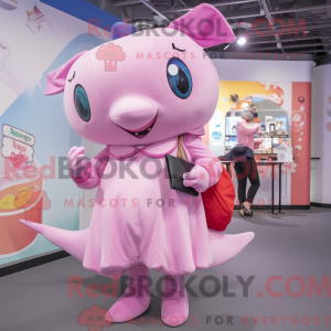 Rosa hvalmaskotdraktfigur...