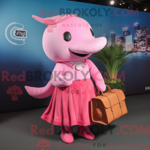 Pink Whale maskot kostume...