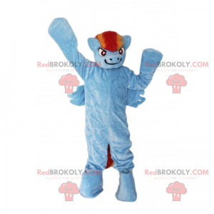 Mascotte de poney bleu avec crinière bicolore - Redbrokoly.com