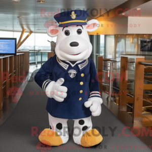 Navy Guernsey Cow maskot...