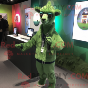 Skoggrön lamamaskot iklädd jacka och digitala klockor - Lamamaskotar - REBROKO_295116 - RedBrokoly.com