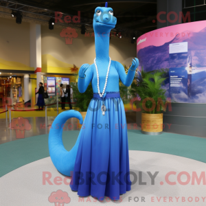 Blå Brachiosaurus maskot...