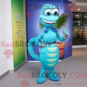 Cyan Snake maskotdraktfigur...