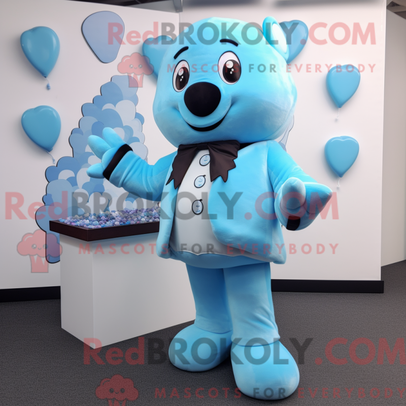 Fantasia de mascote Sky Blue Chocolates com terno e luvas - Mascotes chocolates - REBROKO_295156 - RedBrokoly.com