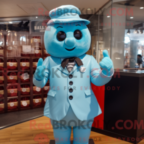 Fantasia de mascote Sky Blue Chocolates com terno e luvas - Mascotes chocolates - REBROKO_295158 - RedBrokoly.com