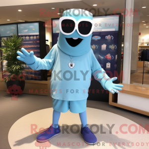 Fantasia de mascote Sky Blue Ghost com bermuda e abotoaduras - Mascotes fantasmas - REBROKO_295212 - RedBrokoly.com