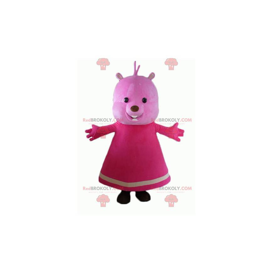 Pink teddy bear mascot with a dress - Redbrokoly.com